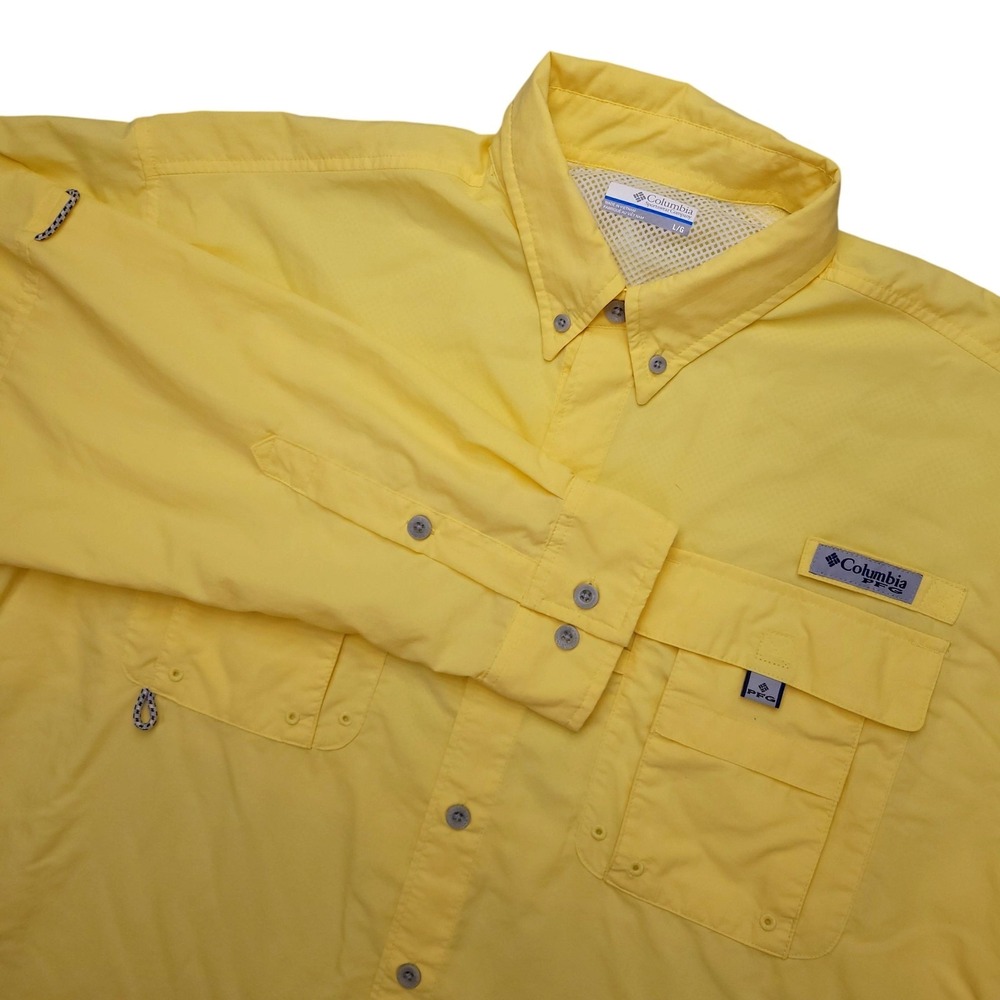 Columbia PFG Shirt Mens L Yellow Long Sleeve Fishing Vented Button Up Omni-Shade